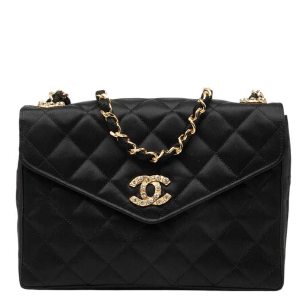 Chanel Coco Mark Matelassé Chain Shoulder Bag, Black with Gold Rhinestones, S...